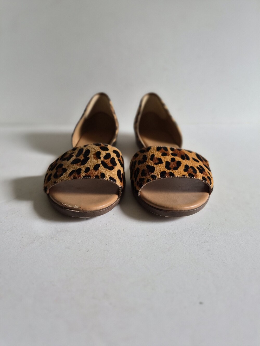 J.Crew Morgan Leopard Calf Hair Peep Toe Flats Size 9.5 Brown Tan Animal Print - Picture 6 of 16